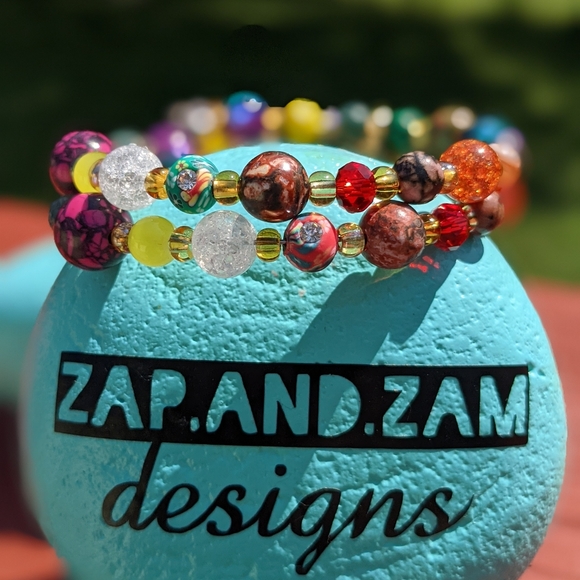 Howlite Unakite Crystals Gemstone Energy Bracelet Handmade Cute Sparkly - Picture 16 of 17